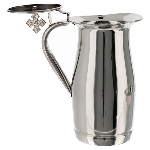 Hand-washing ewer with basin, cross on top, 1.5 litre, nickel-plated brass 4