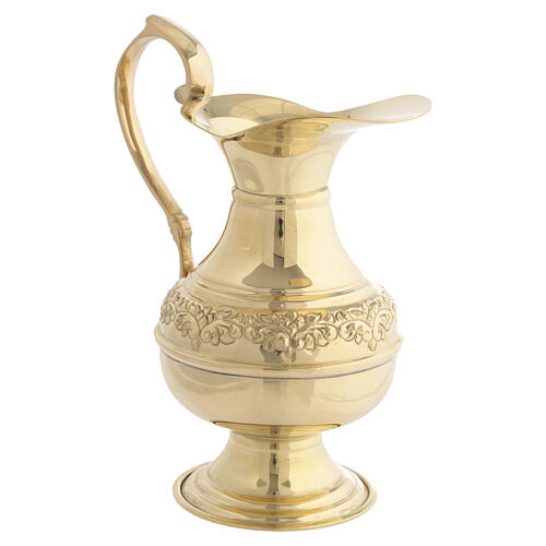 Brass ewer for hand washing ritual, gold finish, 8 in 3