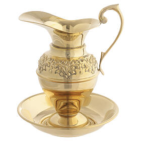 Aiguière et bassin pour lavabo avec décors floraux finition dorée