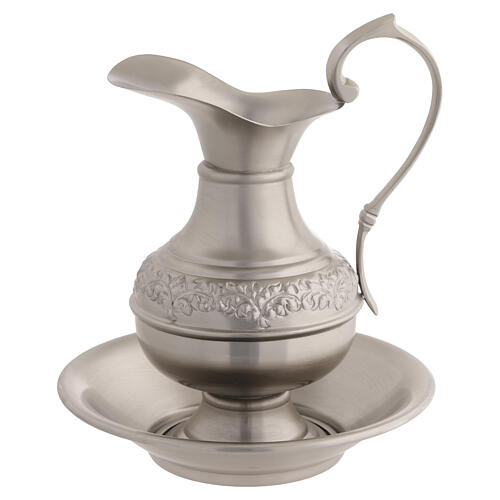 Set per lavabo con brocca e lavabo piccolo finitura color argento 1