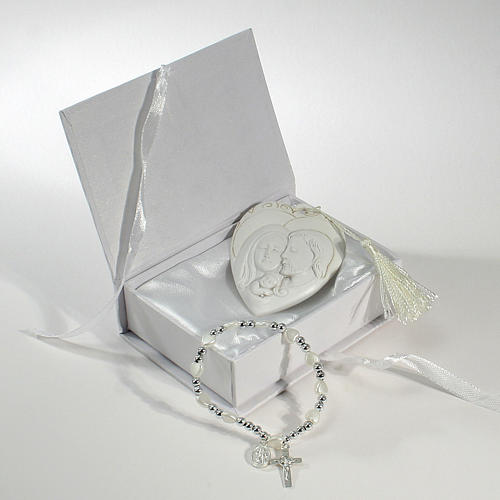 Bonbonniere Box mit Rosenkranz Armband und Heilige Familie Bild 1