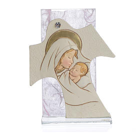 Ricordino Nascita Quadretto Croce Maternità rosa 11,5x8 cm