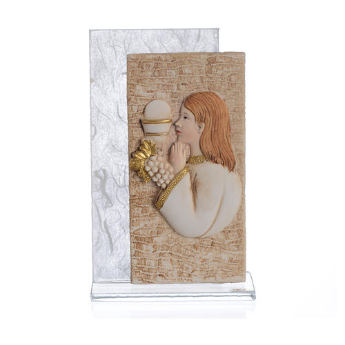 Holy Communion favour with girl image in silk paper, white 11.5cm 1