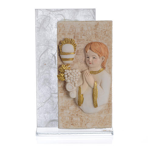Holy Communion favour with child image in silk paper, white 11.5cm 1