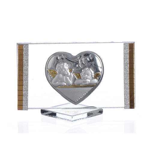 Cuadro plata con corazón y Ámbra cm 4,5x7 1