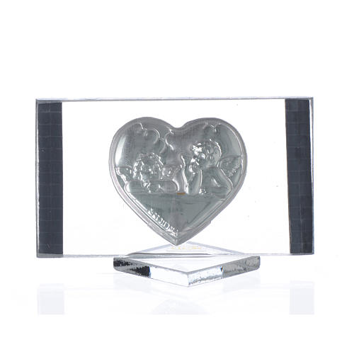 Cuadro plata con corazón y Ámbra cm 4,5x7 2