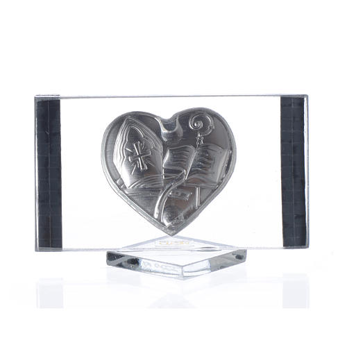 Cuadro en vidrio con corazón laminado en plata con detalles dorados en los bordes 2