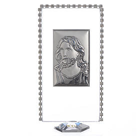 Cuadro Rectangular Jesucristo, plata y strass, 12x6 cm