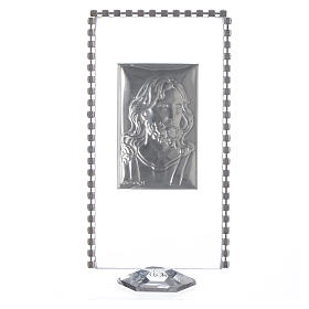 Cuadro Rectangular Jesucristo, plata y strass, 12x6 cm