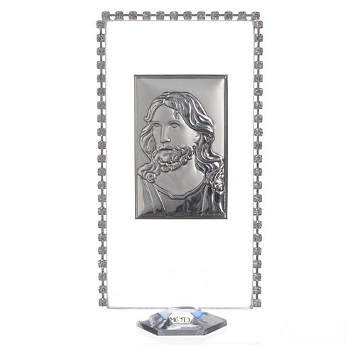 Cuadro Rectangular Jesucristo, plata y strass, 12x6 cm 1