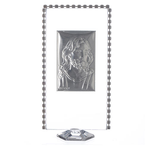 Cuadro Rectangular Jesucristo, plata y strass, 12x6 cm 2