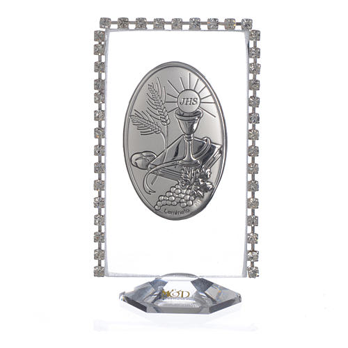 Bild Kommunion oval Silber Platte mit Strass 8x4.5cm 1