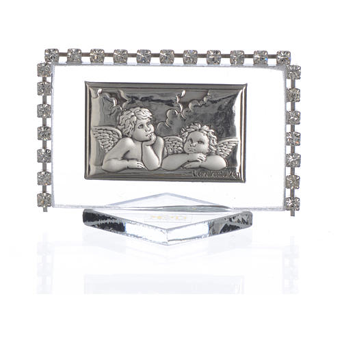 Rectangular picture with angels and rhinestones 5.5x3.5cm 1