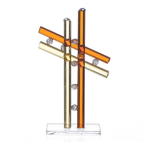 Croix verre Murano ambre h 12 cm 2