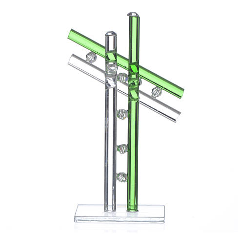 Croix verre Murano vert h 12 cm 2