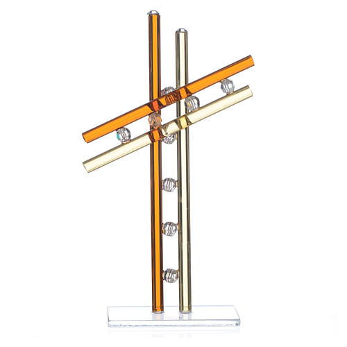 Krzyż szkło Murano bursztynowe 16cm 1