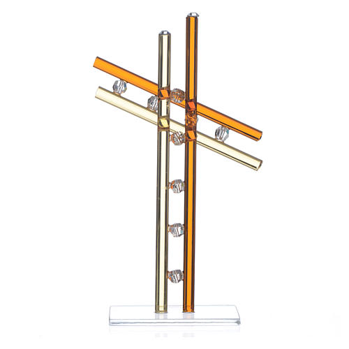 Krzyż szkło Murano bursztynowe 16cm 2