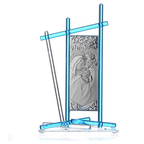 Icon Holy Family silver and Murano Glass, Aquamarine 24x15cm 3