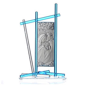 Icon Holy Family silver and Murano Glass, Aquamarine 24x15cm