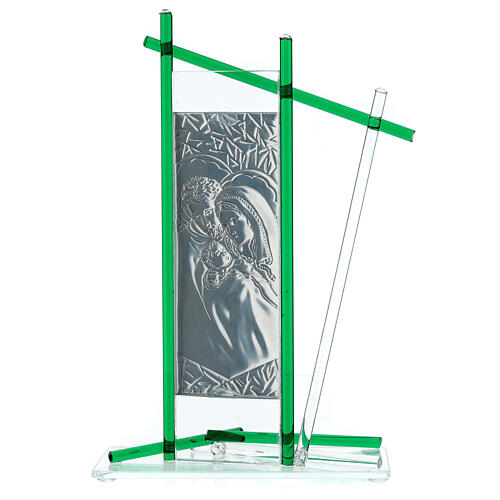 Icon Holy Family silver and Murano Glass, Green 24x15cm 3