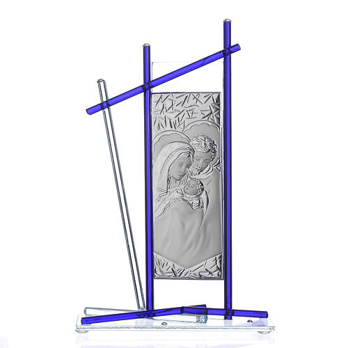 Ikone Heilige Familie aus Muranoglas in blau, 24x15 cm 1