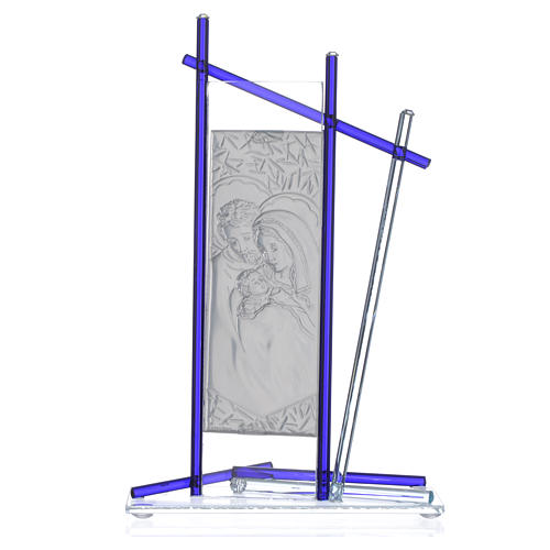 Icône Sainte Famille verre Murano bleu 24x15 cm 4
