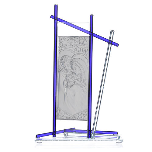 Icône Sainte Famille verre Murano bleu 24x15 cm 2