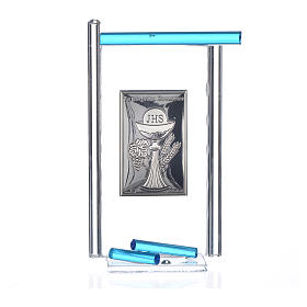 Ikone Kommunion aus Silber und aquamarinblauen Muranoglas 13x8 cm