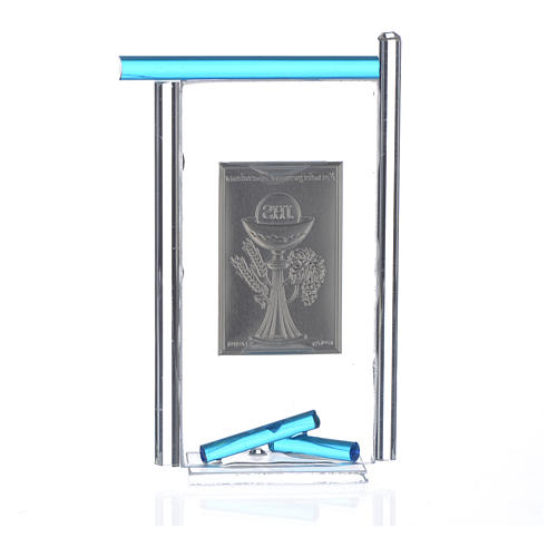 Ikone Kommunion aus Silber und aquamarinblauen Muranoglas 13x8 cm 3