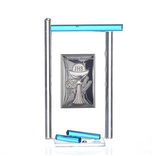 Icon Holy Communion silver and Murano Glass, Aquamarine 13x8cm 1