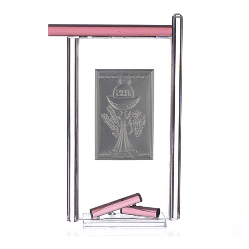 Ikone Kommunion silber Platte und rosa Glas 13x8cm 3