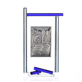 Ikona Bierzmowanie srebro i szkło Murano niebieskie 13x8 cm