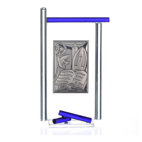 Ikona Bierzmowanie srebro i szkło Murano niebieskie 13x8 cm 3