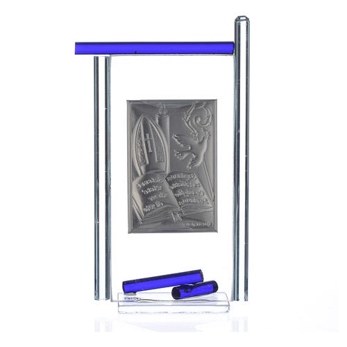 Ikona Bierzmowanie srebro i szkło Murano niebieskie 13x8 cm 4