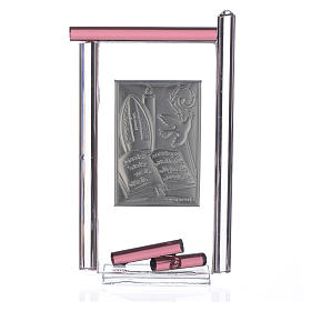 Dicas de Presentes e Lembrancinhas: Ícone Crisma prata e vidro Murano roxo 13x8 cm Dicas de Presentes e Lembrancinhas: Ícone Crisma prata e vidro Murano roxo 13x8 cm