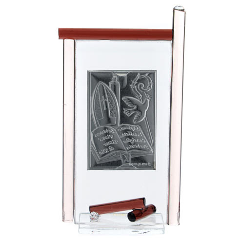 Ícone Crisma prata e vidro Murano roxo 13x8 cm 3