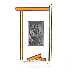 Icône Christ argent et verre Murano ambre 13x8 cm