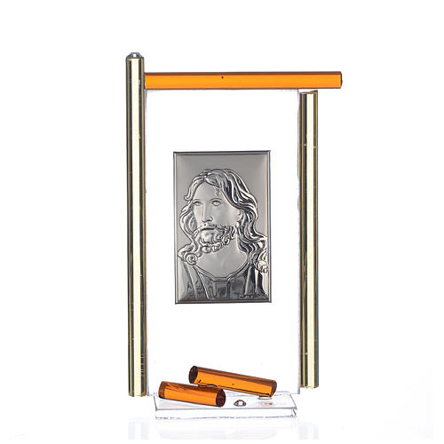 Icône Christ argent et verre Murano ambre 13x8 cm 1