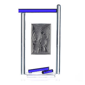 Pamiątka święta Rodzina srebro i szkło Murano niebieskie 13x8 cm