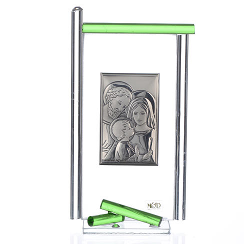 Painting Holy Family silver and Murano Glass, Green 13x8cm 3