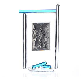 Painting Holy Family silver and Murano Glass, Aquamarine 13x8cm