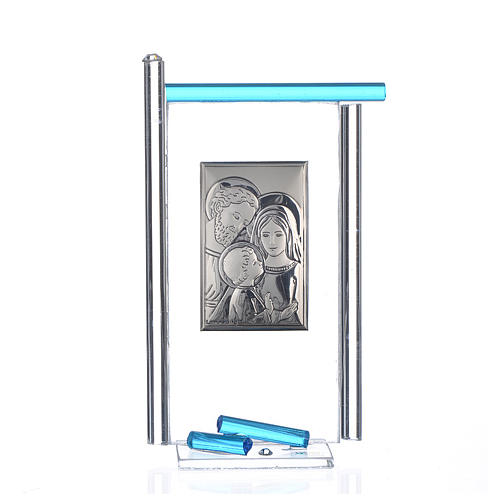 Painting Holy Family silver and Murano Glass, Aquamarine 13x8cm 1