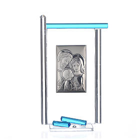 Painting Holy Family silver and Murano Glass, Aquamarine 13x8cm
