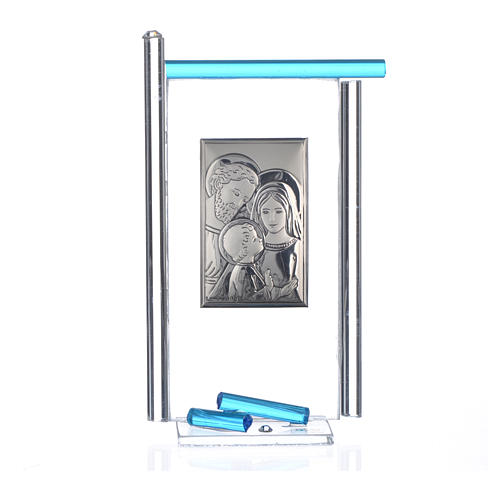 Painting Holy Family silver and Murano Glass, Aquamarine 13x8cm 3