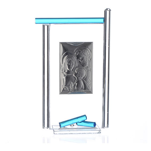 Painting Holy Family silver and Murano Glass, Aquamarine 13x8cm 4