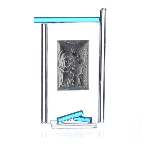 Painting Holy Family silver and Murano Glass, Aquamarine 13x8cm 2