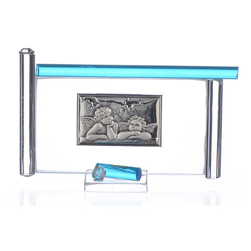 Quadro Anjos prata e vidro Murano água-marinha h 9 cm 3