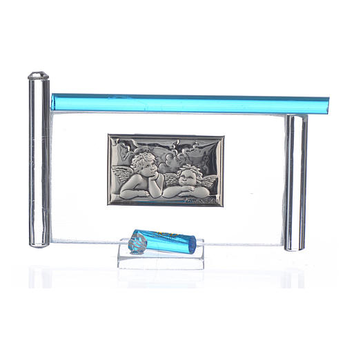 Quadro Anjos prata e vidro Murano água-marinha h 9 cm 1