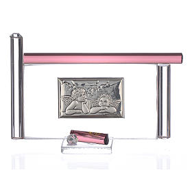 Quadro Anjos prata e vidro Murano roxo h 9 cm