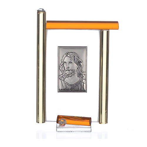 Cadre Christ arg. et verre Murano ambre h 9 cm 3